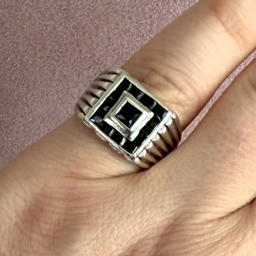sterling silver channel-set black cz signet ring size 9.5